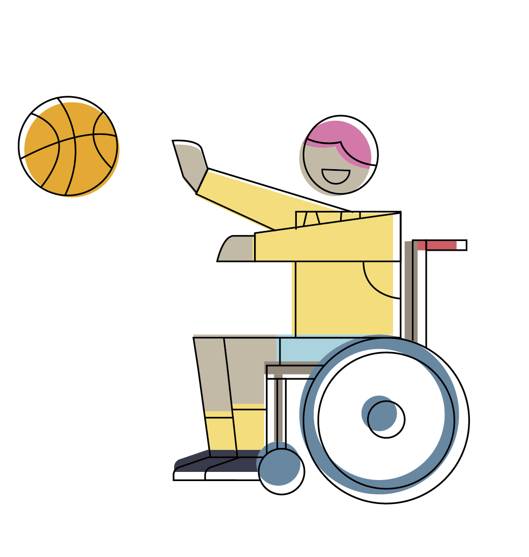 Menntastefnu fígúra - barn í hjólastól í körfubolta